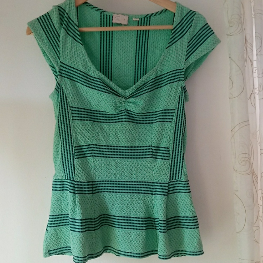 Anthro Postmark Small Green and Blue Top